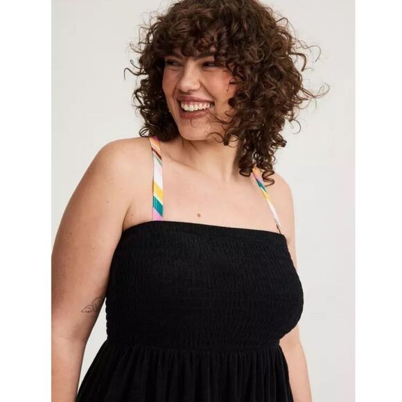 Torrid Black 3X Mini Lightweight Terry Cloth Smocked Strapless Cover Up Dress - Picture 3 of 5